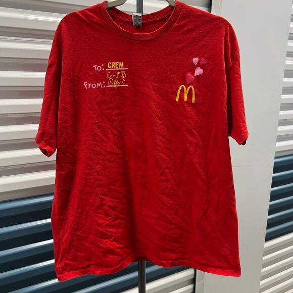 McDonald’s Cardi B & Offset Meal Red Employee T-Shirt Adult size XL - Picture 1 of 9
